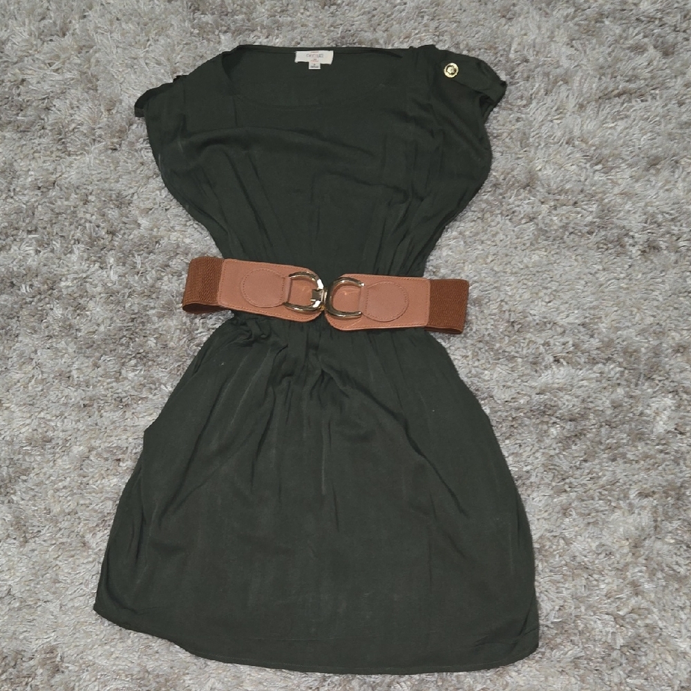 Juniors Olive Green Dress with Brown Belt